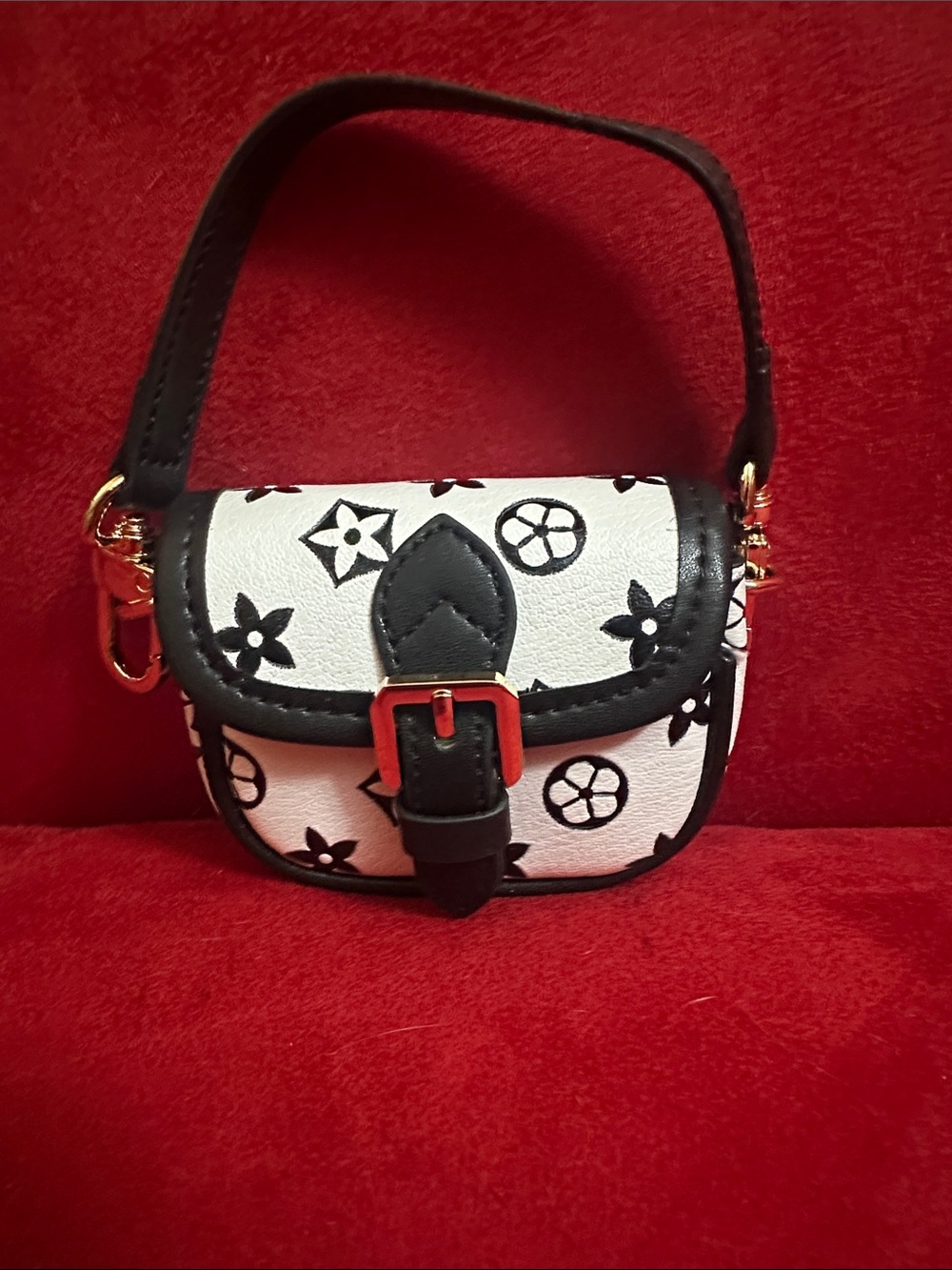 Black & White Floral Accent Mini Shoulder Bag